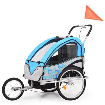 2-v-1 Otroška kolesarska prikolica in voziček moder in siv