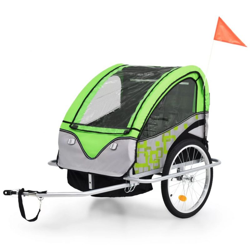 2-v-1 Otroška kolesarska prikolica in voziček zelena in siva