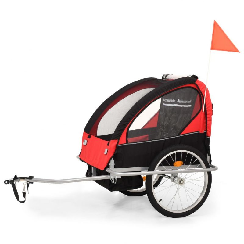 2-v-1 Otroška kolesarska prikolica in voziček črn in rdeč