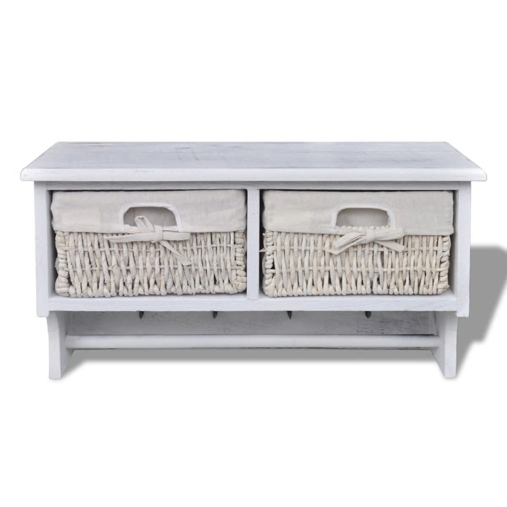 Bela Lesena Stenska Polica z Obešali 2 Pleteni Košari 4 Obešala