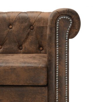 Chesterfield kavč L oblike umetno semiš usnje rjave barve