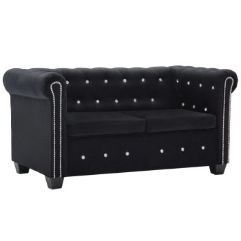 Kavč dvosed Chesterfield z žametno oblogo 146x75x72 cm črni