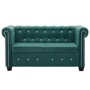 Kavč dvosed Chesterfield z žametno oblogo 146x75x72cm zelen