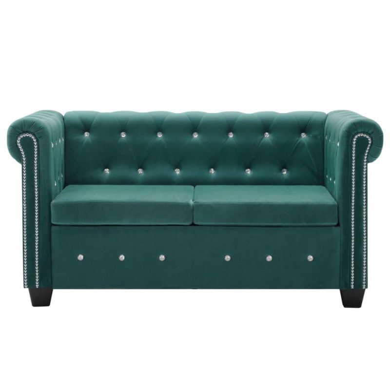 Kavč dvosed Chesterfield z žametno oblogo 146x75x72cm zelen