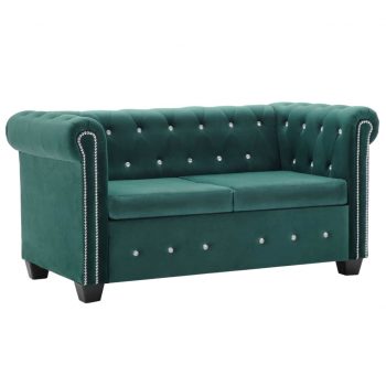 Kavč dvosed Chesterfield z žametno oblogo 146x75x72cm zelen