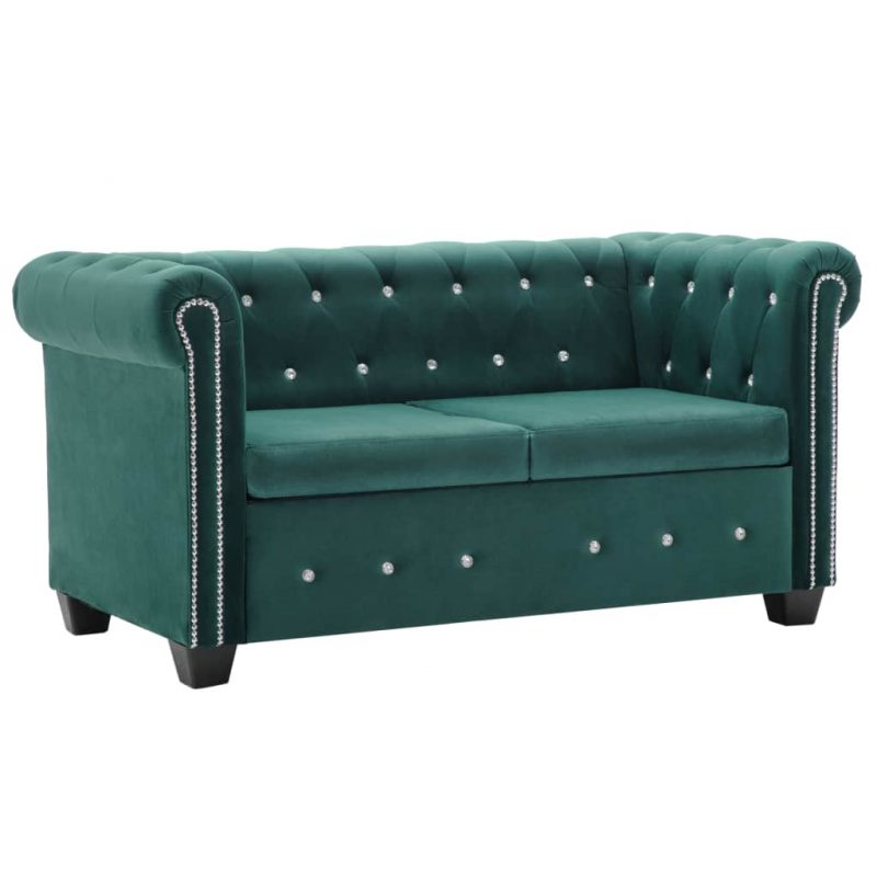 Kavč dvosed Chesterfield z žametno oblogo 146x75x72cm zelen