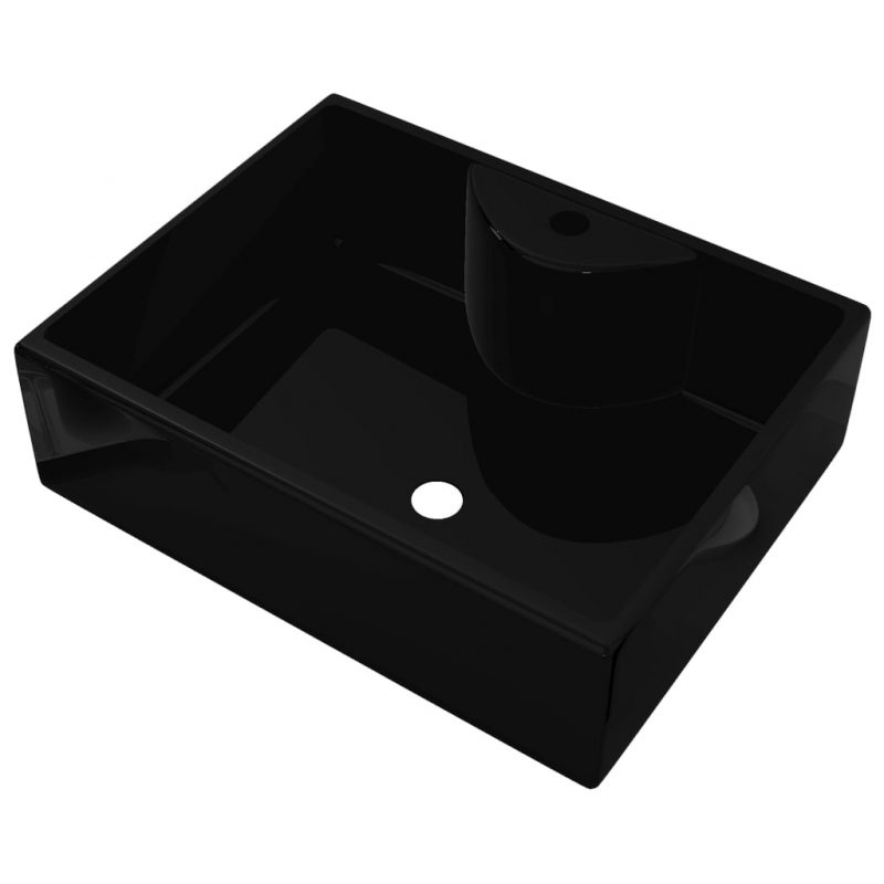 Keramični Kopalniški Umivalnik z Odprtino za Pipo Črn Kvadraten