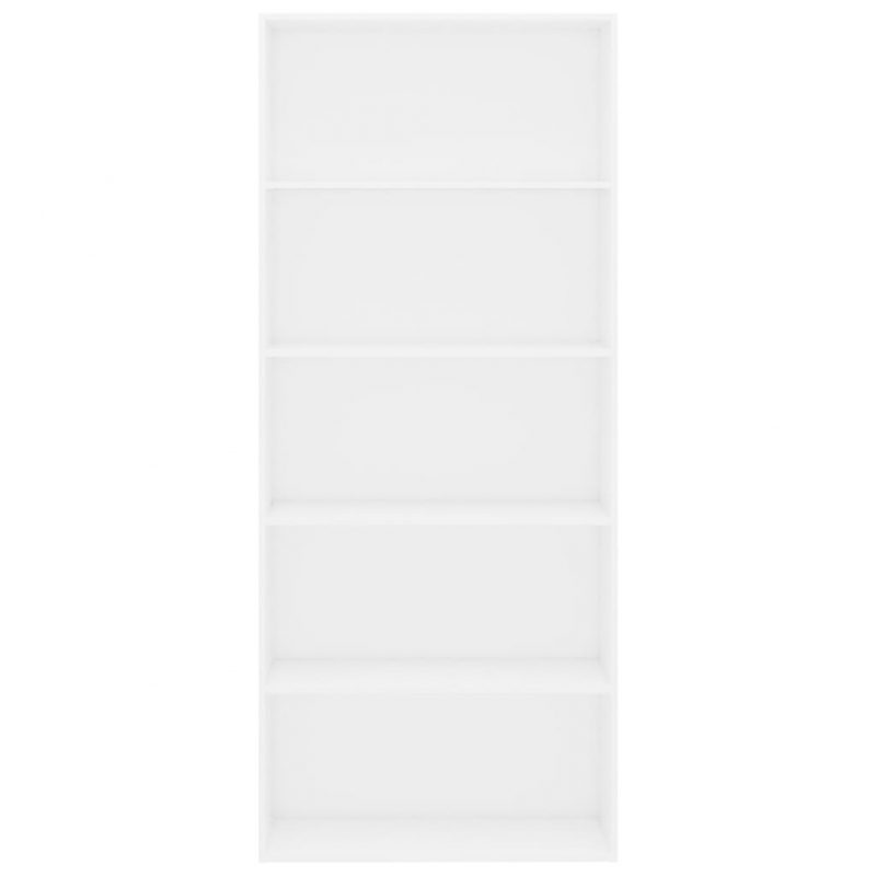 Knjižna omara 5-nadstropna bela 80x30x189 cm iverna plošča