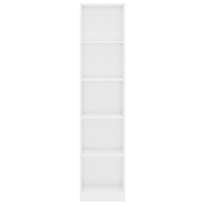 Knjižna omara 5-nadstropna visok sijaj bela 40x24x175 cm