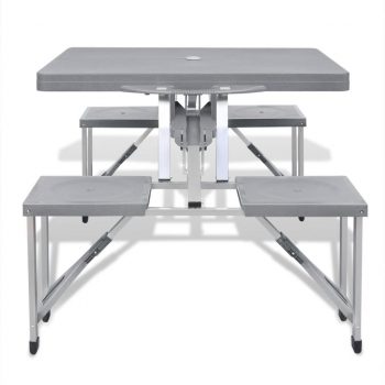 Lahek siv set za kampiranje zložljiva miza s 4 stolčki