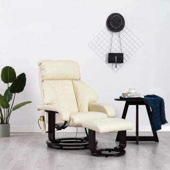 Masažni TV fotelj kremno belo umetno usnje