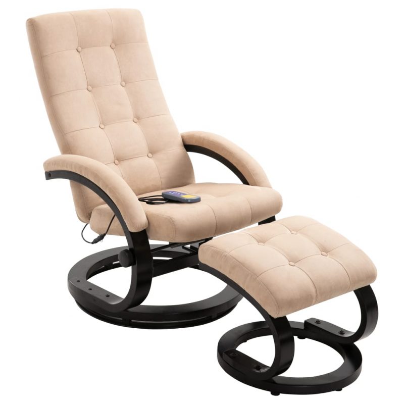 Masažni fotelj s stolčkom za noge krem semiš blago