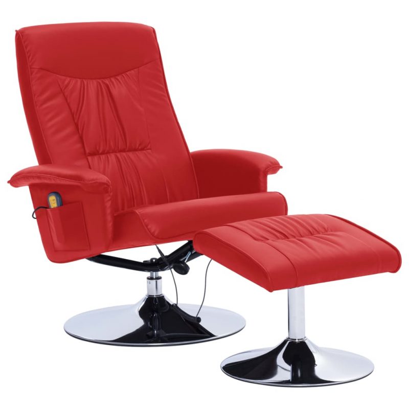 Masažni fotelj s stolčkom za noge rdeč iz umetnega usnja