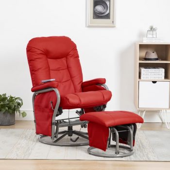 Masažni fotelj s stolčkom za noge rdeče umetno usnje