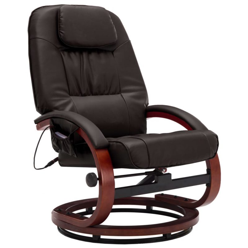 Masažni fotelj s stolčkom za noge rjav iz umetnega usnja