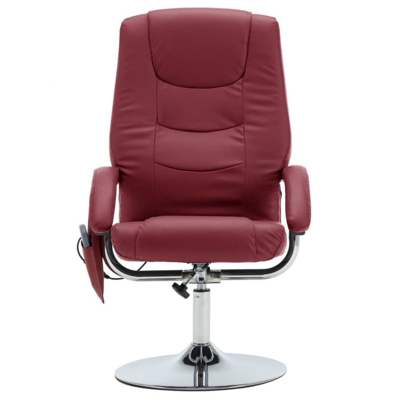 Masažni fotelj s stolčkom za noge vinsko rdeč iz umetnega usnja
