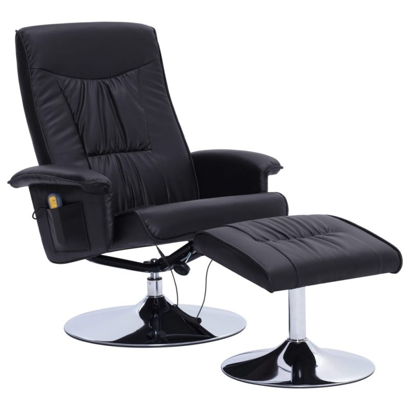 Masažni fotelj s stolčkom za noge črn iz umetnega usnja