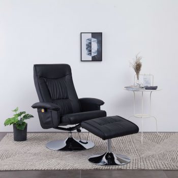 Masažni fotelj s stolčkom za noge črn iz umetnega usnja