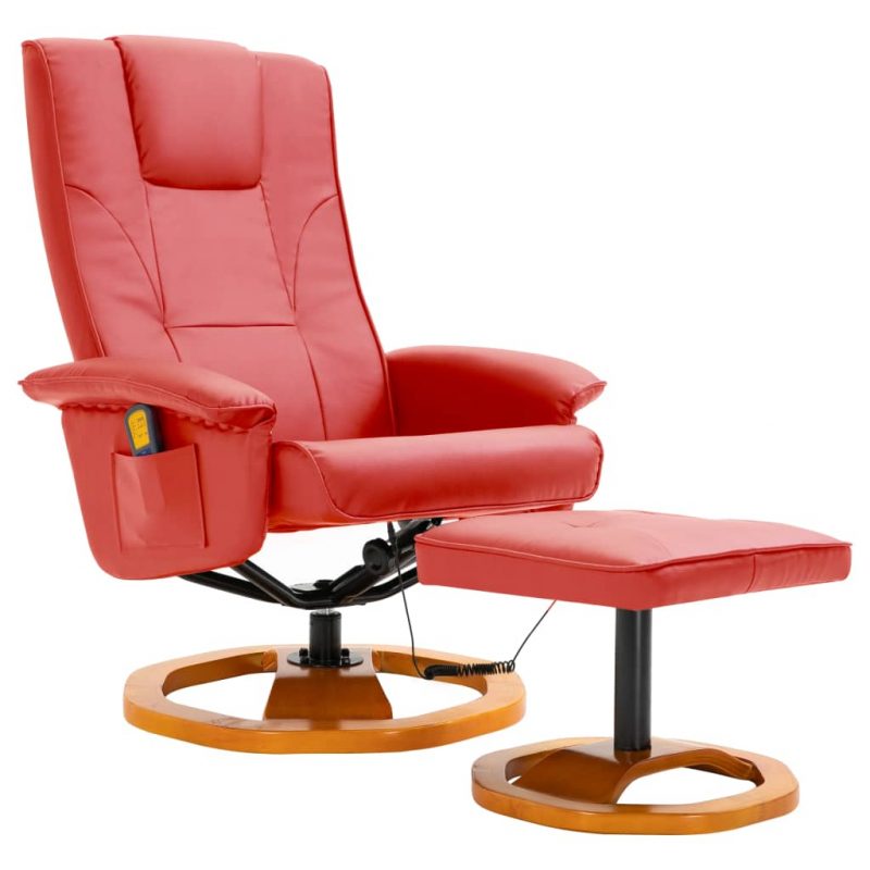 Masažni stol s stolčkom za noge umetno usnje rdeč