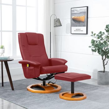 Masažni stol s stolčkom za noge umetno usnje vinsko rdeč