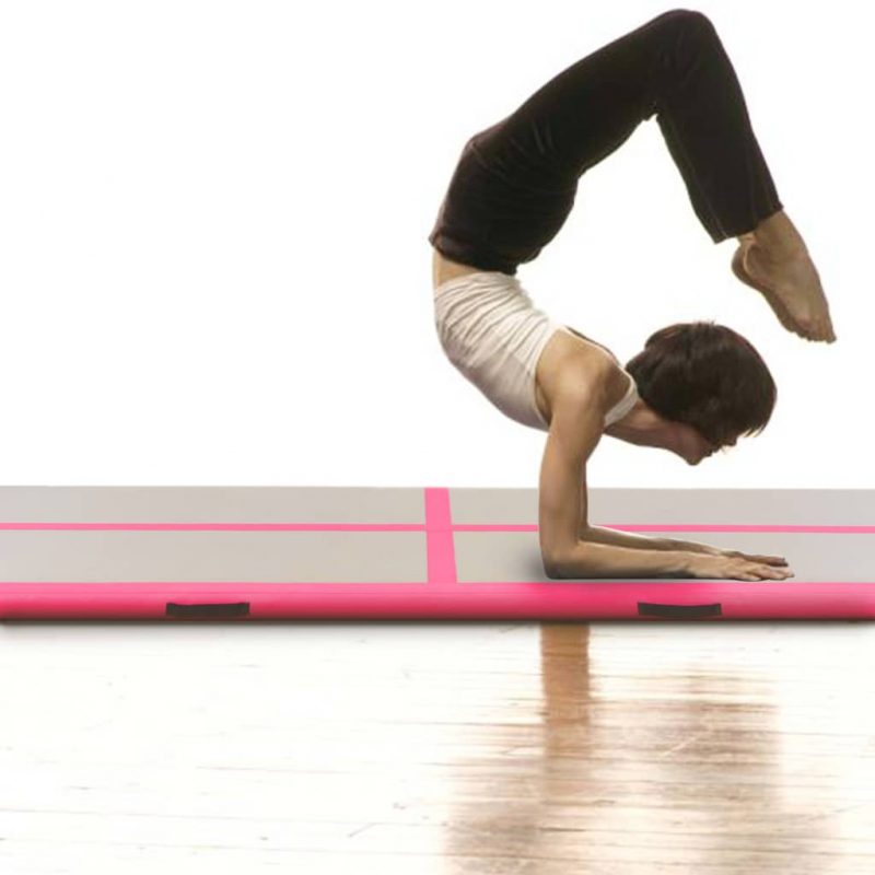 Napihljiva gimnastična preproga s tlačilko 800x100x10 cm roza