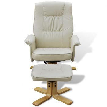 Naslanjač s stolčkom za noge kremno belo umetno usnje