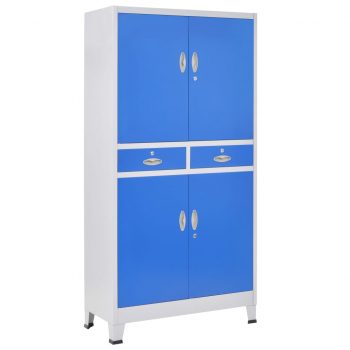 Pisarniška omara s 4 vrati kovinska 90x40x180 cm siva in modra