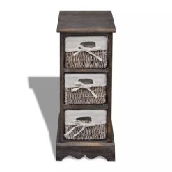 Predalnik s 3 pletenimi košarami les rjave barve