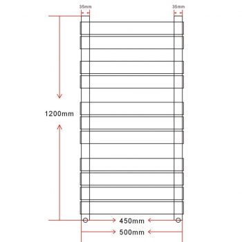 Radiator za brisače z vodili za centralno ogrevanje raven 500x1200 mm