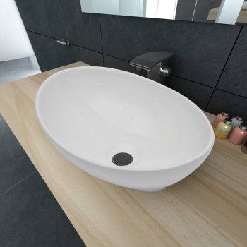 Razkošni keramični umivalnik ovalne oblike bel 40x33 cm