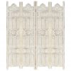Ročno izrezljan paravan 4-delni bel 160x165 cm trden mangov les