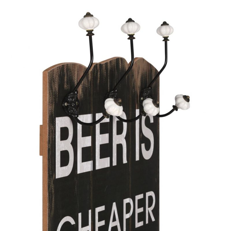 Stenski obešalnik s 6 kljukicami 120x40 cm BEER CHEAPER