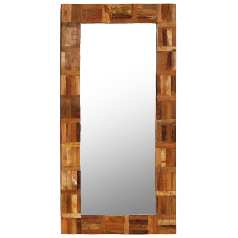 Stensko ogledalo iz trdnega predelanega lesa 60x120 cm