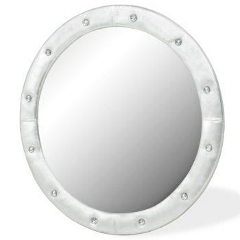 Stensko ogledalo umetno usnje 80 cm sijoče srebrne barve