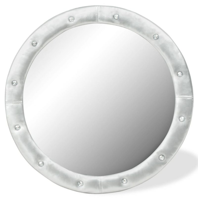 Stensko ogledalo umetno usnje 80 cm sijoče srebrne barve