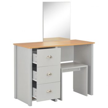 Toaletna mizica z ogledalom in stolčkom siva 104x45x131 cm