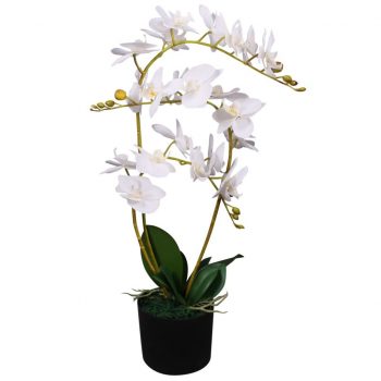 Umetna rastlina orhideja v loncu 65 cm bela