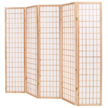 Zložljiv 5-delni paravan japonski stil 200x170 cm naravne barve