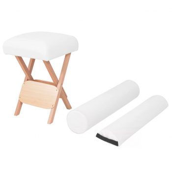 Zložljiv masažni stolček z 12 cm debelim sedežem 2 blazini bel