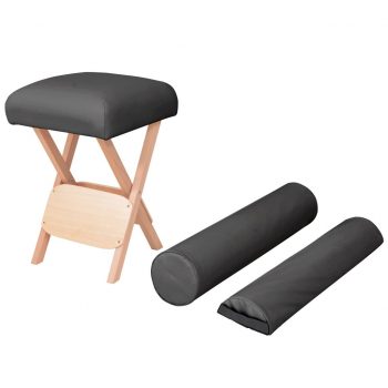 Zložljiv masažni stolček z 12 cm debelim sedežem 2 blazini črn