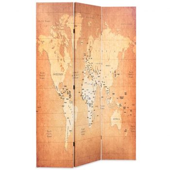 Zložljiv paravan 120x170 cm zemljevid sveta rumen