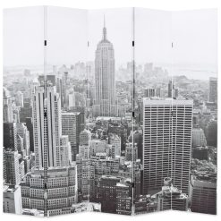 Zložljiv paravan 200x170 cm New York podnevi črn in bel