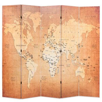Zložljiv paravan 200x170 cm zemljevid sveta rumen