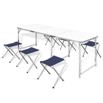 Zložljiv set za kampiranje miza z nastavljivo višino 180x60cm in 6stol