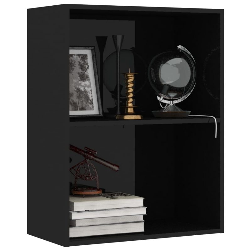 Knjižna omara 2-nadstropna visok sijaj črna 60x30x76