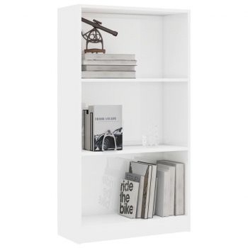 Knjižna omara 3-nadstropna visok sijaj bela 60x24x108 cm