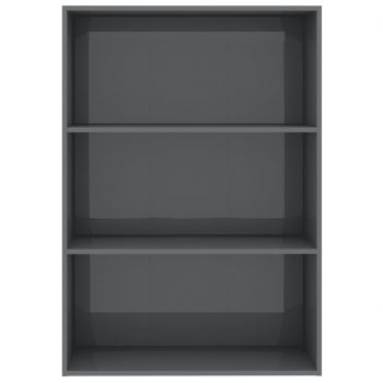 Knjižna omara 3-nadstropna visok sijaj siva 80x30x114 cm