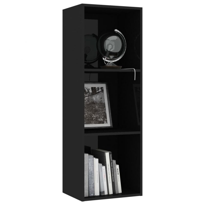 Knjižna omara 3-nadstropna visok sijaj črna 40x30x114 cm