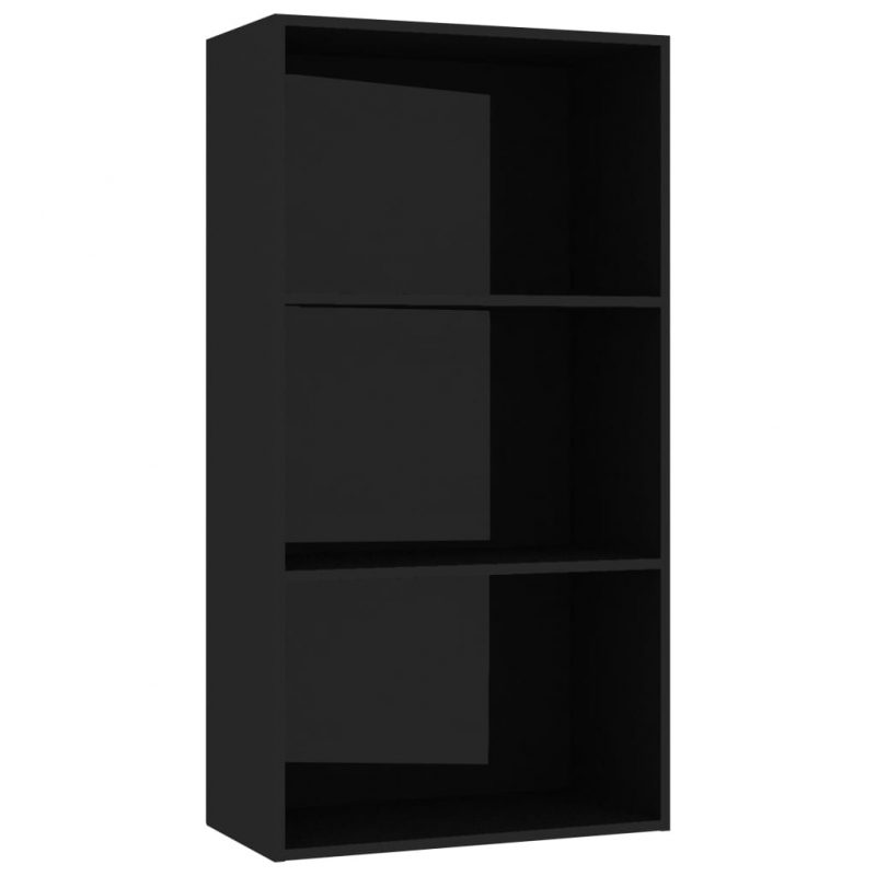 Knjižna omara 3-nadstropna visok sijaj črna 60x30x114 cm