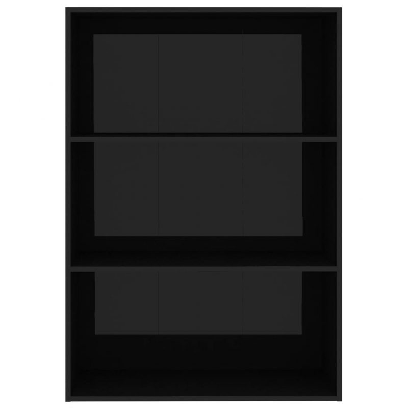 Knjižna omara 3-nadstropna visok sijaj črna 80x30x114 cm